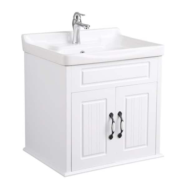RENOVATORS SUPPLY MANUFACTURING Adeline 24-1/4 in. Large Wall Mounted Bathroom Vanity Sink Combo in White with Faucet Drain and Overflow