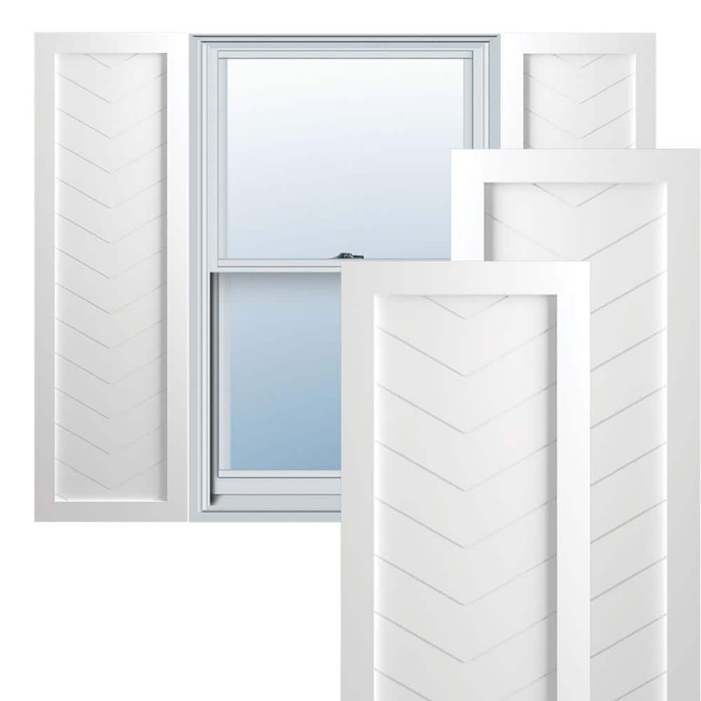 Unfinished White PVC Chevron Modern Decorative Shutters, 12"W x 48"H