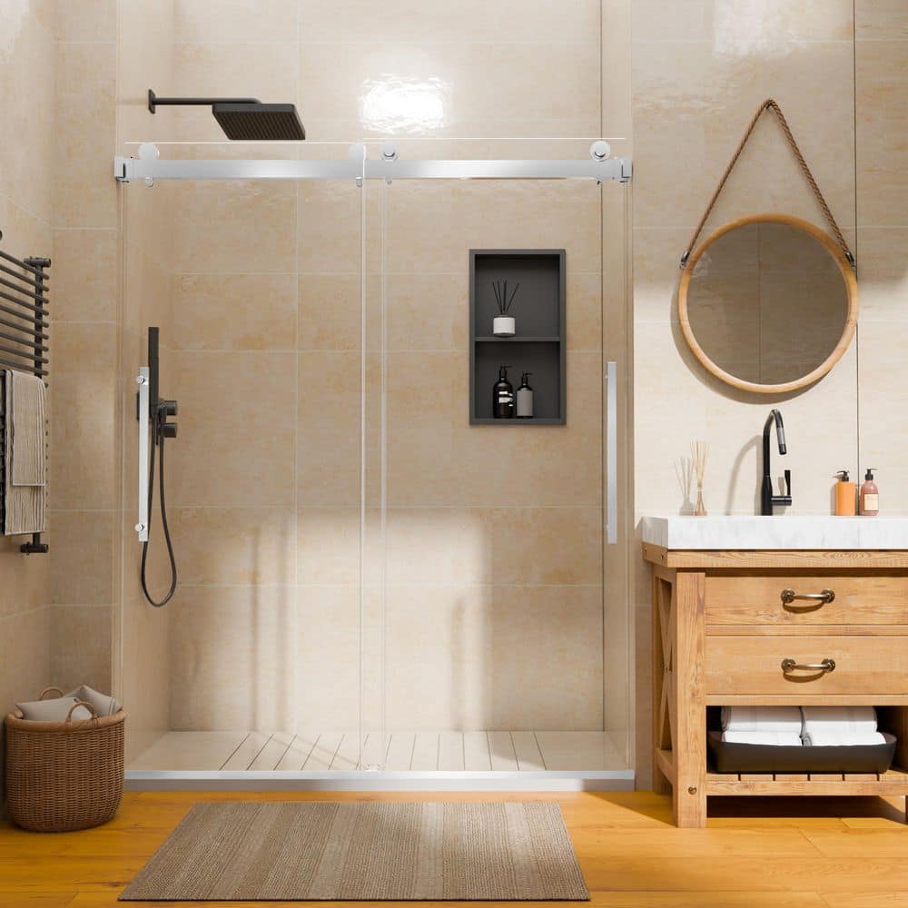 56 in. - 60 in. W x 74 in. H Double Sliding Frameless Shower Door in Chrome with Rain Tempered Glass price history on PriceWatchPro