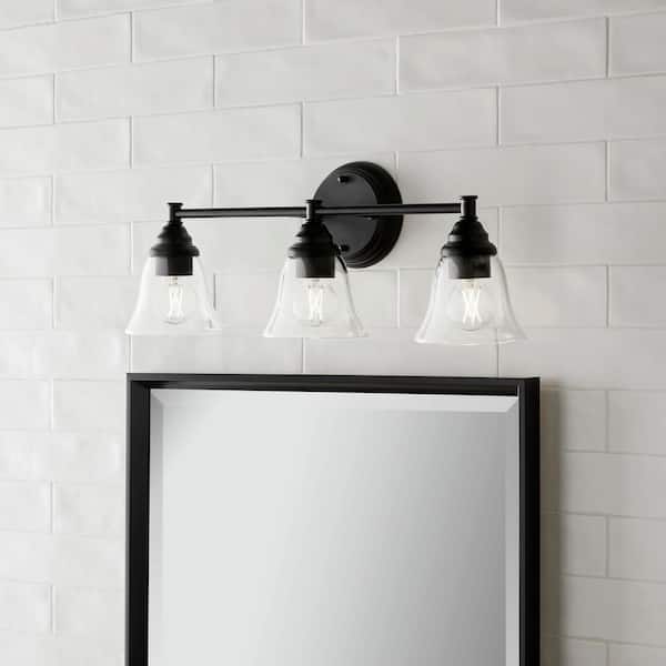Hampton Bay Marsden 23.5 in. 3-Light Matte Black Vanity Light with Clear Glass Shades