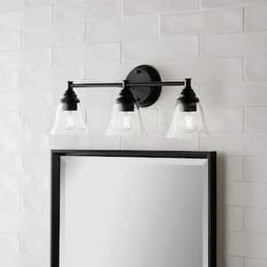 Marsden 23.5 in. 3-Light Matte Black Transitional Vanity with Clear Glass Shades
