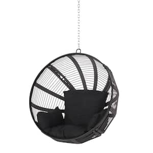 Thieroff 45 in. Gray Rope Weave Hanging Basket Chair with Black Cushions (No Stand)