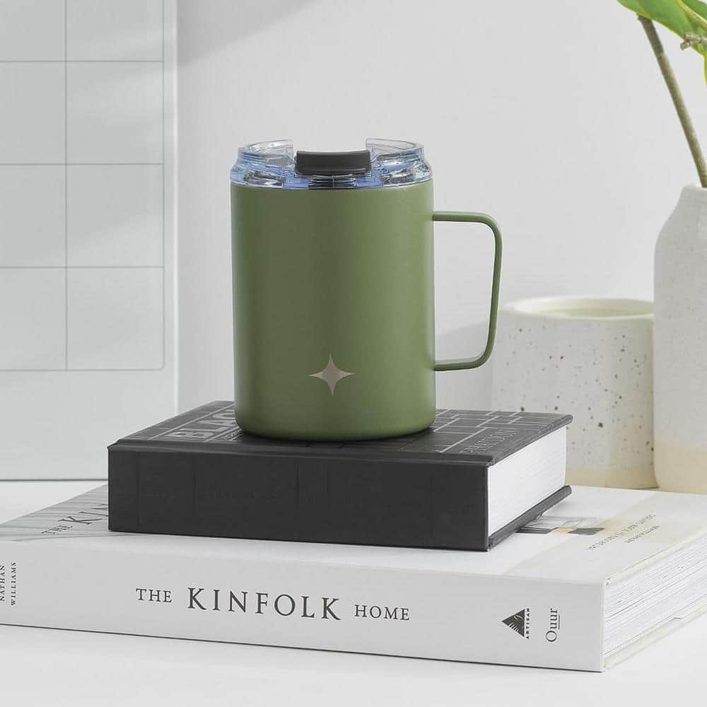 Green Triple Insulated Stainless Steel Travel Tumbler with Handle, 12oz