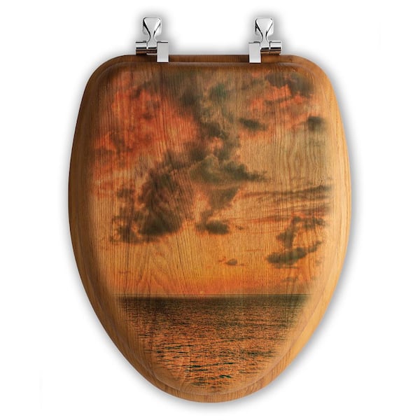 Unbranded Sunset Passion Elongated Closed Front Toilet Seat in Oak Brown