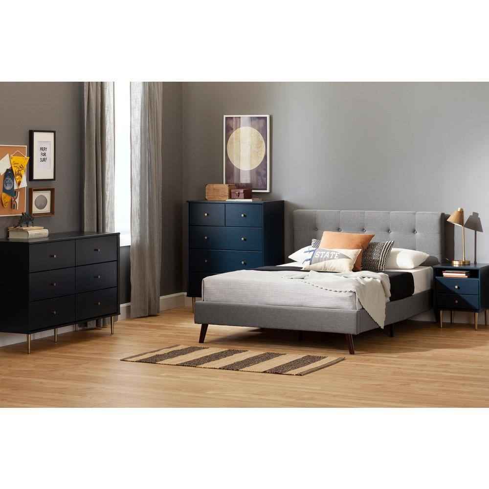 Soft Gray Full Upholstered Platform Bed with Headboard and Slats