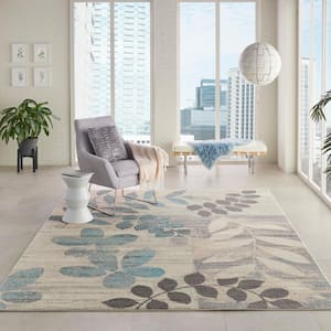 Tranquil Ivory/Light Blue 8 ft. x 10 ft. Floral Contemporary Area Rug