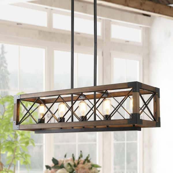 Colorado Modern Farmhouse 5-Light Rectangular Box Black Dining Room Chandelier