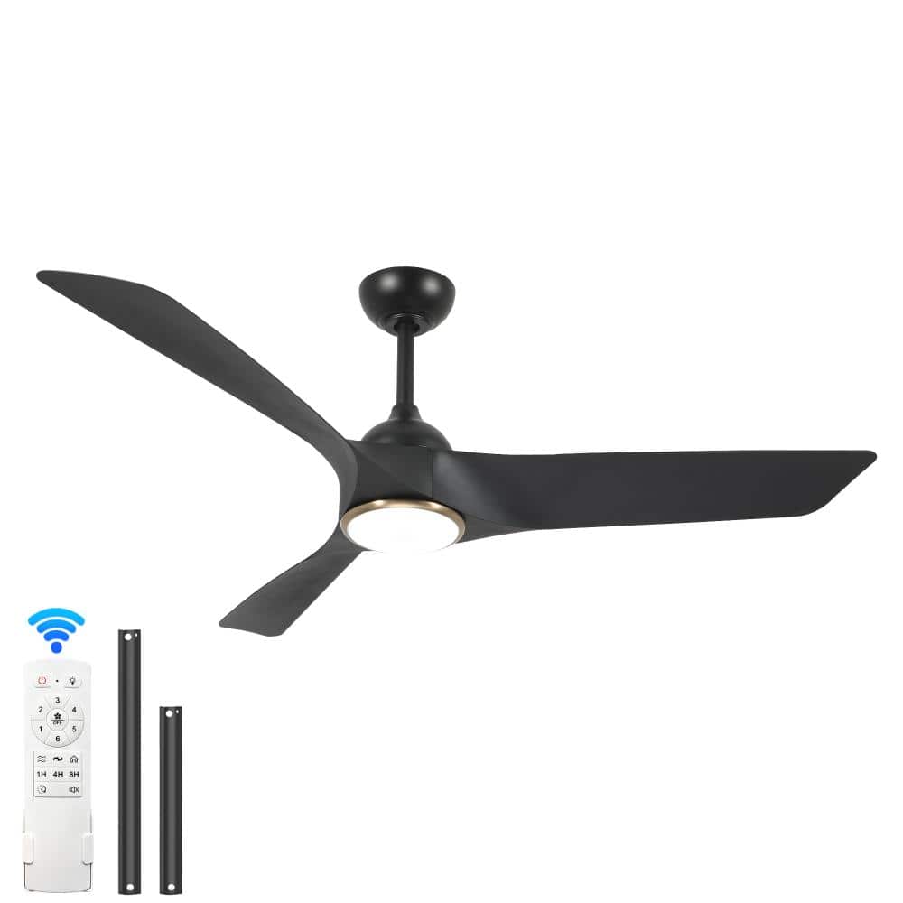 Jushua 52 in. Black Indoor Ceiling Fan with Light Remote Control