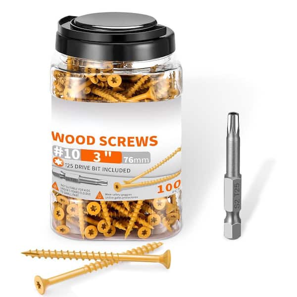 Hardened Steel Ceramic Coated Corrosion Resistant Flat Head Deck Screws (100-Pack) with T25 Star Bit for Wood Projects