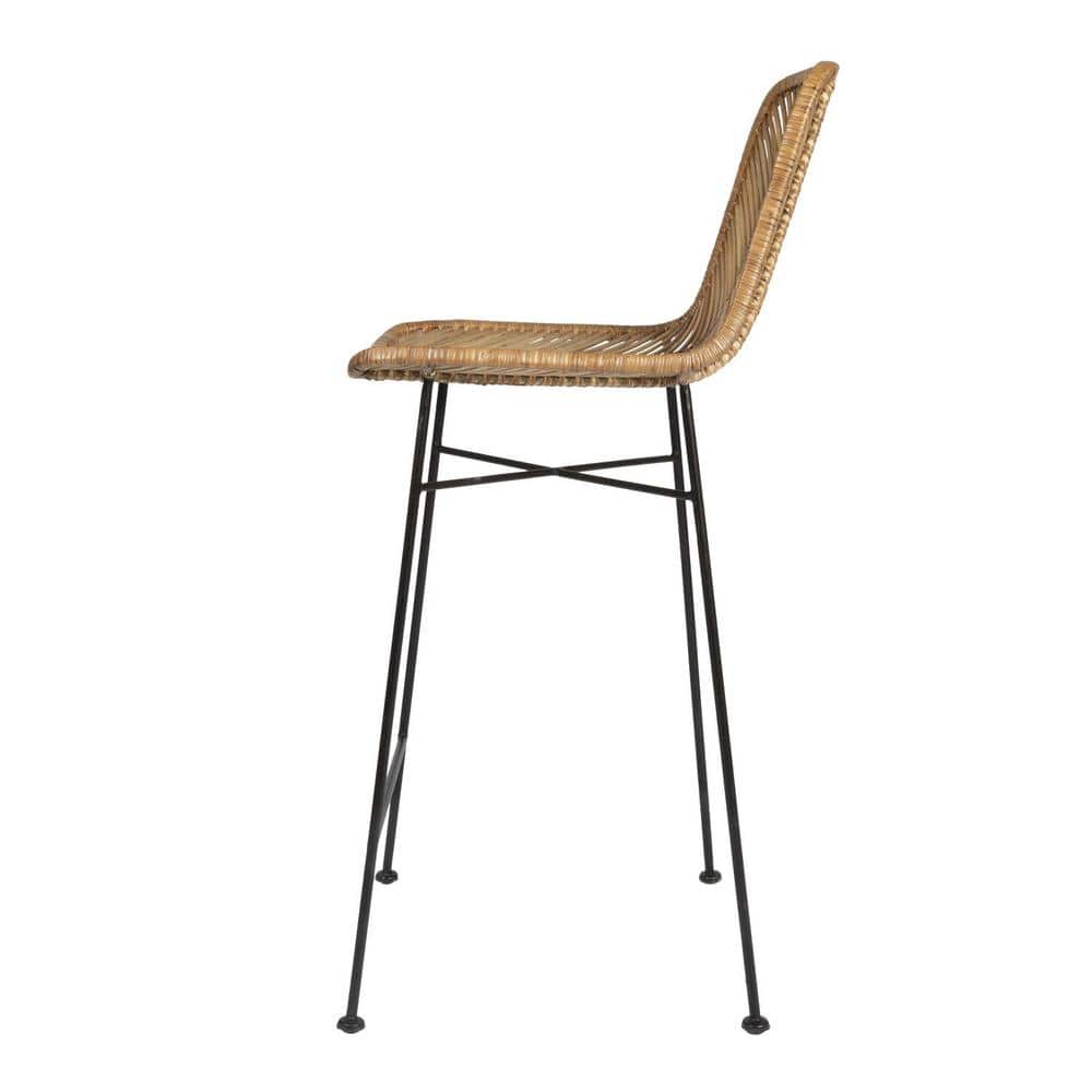 Coastal Rattan 28" Bar Stool with Black Metal Frame