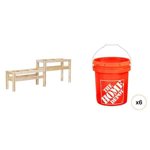5 Gallon Orange Bucket and Two Tiered Cedar Elevated Garden Raised Bed Frame (84 in. x 16 in. x 30 in.) Combo