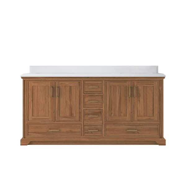 Willow Collections Charlotte Teak 72 in. W x 22 in. D x 36 in. H Double Sink Bath Vanity in Dark Natural with 1.5 in. Empira Quartz Top