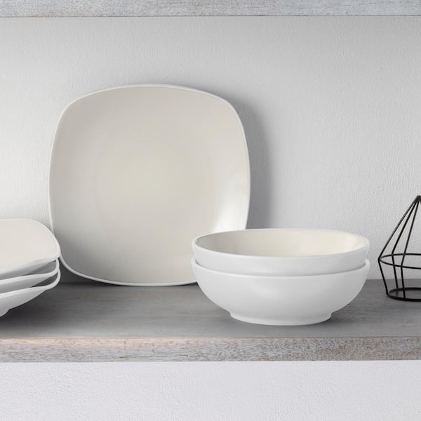 Colorwave White 8.25 in. (White) Stoneware Square Salad Plates, (Set of 4)