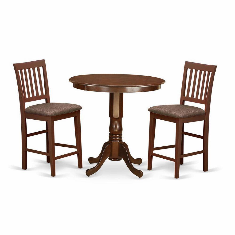 3-Piece Mahogany Finish Solid Wood Top - Dining Room Set - Seats 4