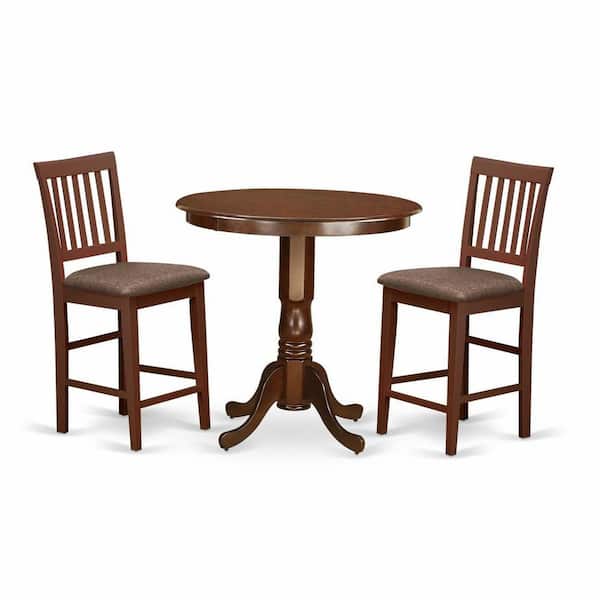 East West Furniture 3-Piece Mahogany Finish Solid Wood Top - Dining Room Set - Seats 4