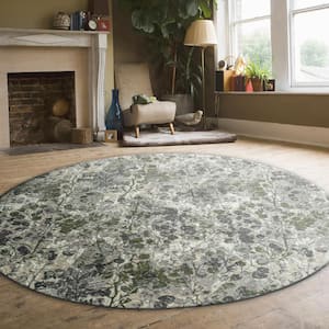 Green 5 ft. Round Livigno 1242 Transitional Floral Area Rug