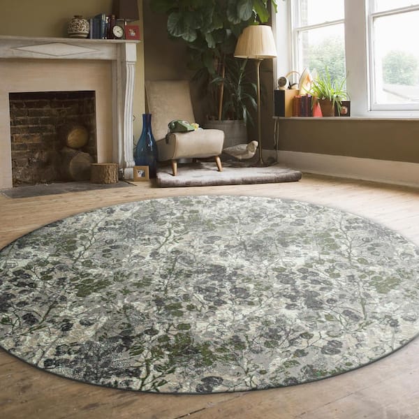 RADICI USA Green 8 ft. Round Livigno 1242 Transitional Floral Area Rug