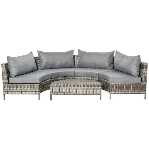 Plastic Rattan Outdoor Couch Set, Half Moon Shaped Outdoor Furniture