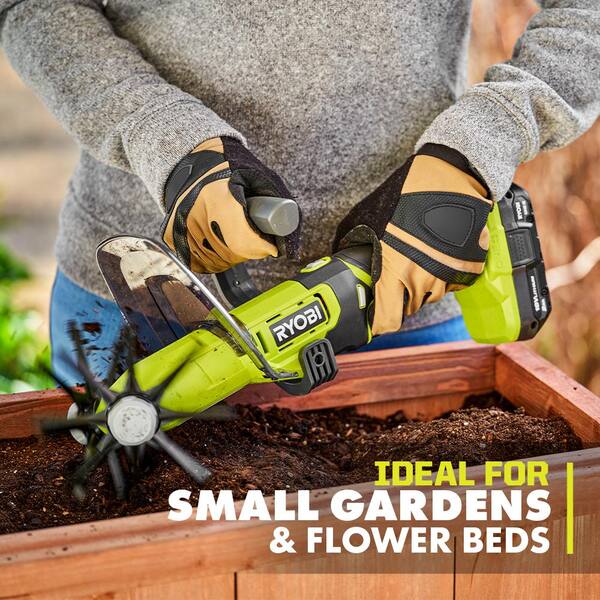 Ryobi ONE+ 18V Cordless 5 in. Compact Battery Cultivator with 2.0 Ah Battery and Charger P2990VNM