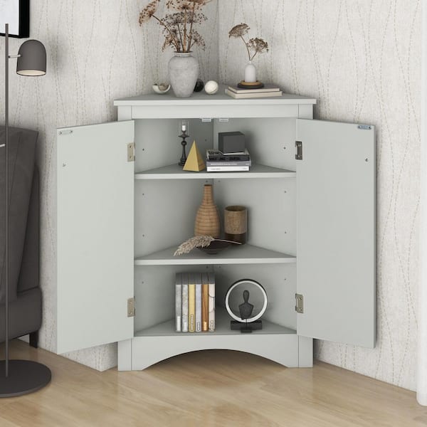 17.2 in. W x 17.2 in. D x 31.5 in. H Gray Triangle Linen Cabinet with Adjustable Shelves