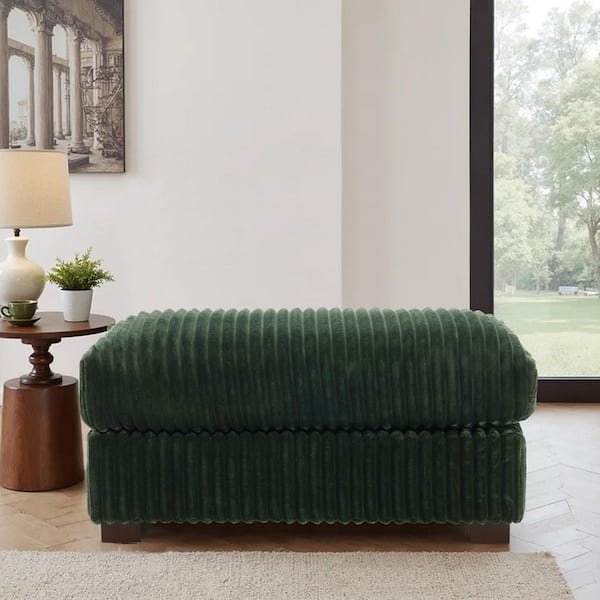 Green Faux Fur Rectangle Accent Ottoman (Set of 1)
