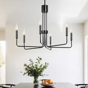 6-Light Black Industrial Wagon Wheel Chandelier for Dining Room and Hallway with no Bulb Included