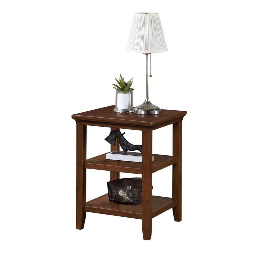 Espresso Wood Rectangular End Table with Shelves