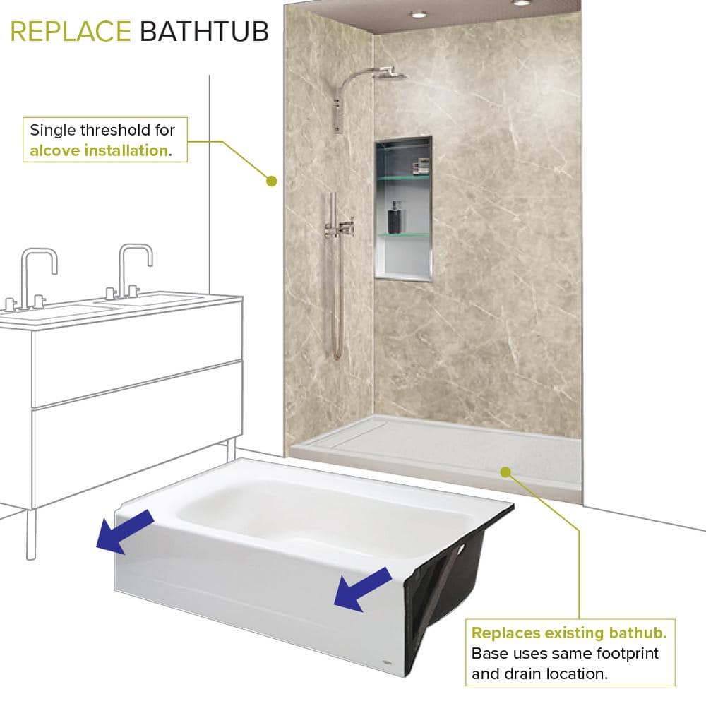 Gray 60'' x 30'' Rectangular Shower Base with Left Drain