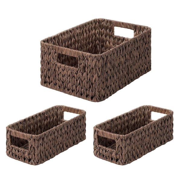 Brown 14.5 in. x 6.8 in. Polypropylene Decorative Basket Set of 3