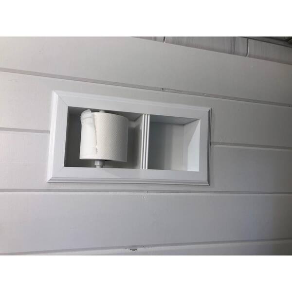 WG Wood Products Belvedere Recessed Toilet Paper Holder in Unfinished Solid Wood Double with Newport Frame with Ledge