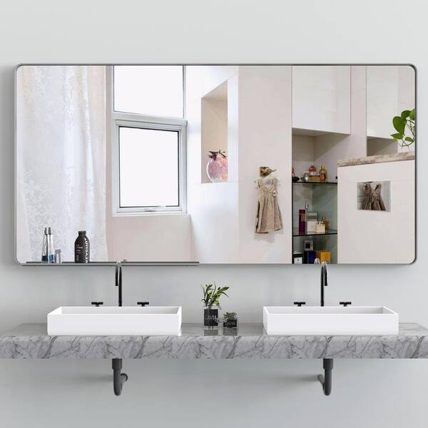 Staykiwi 72 in. W. x 36 in. H Rectangular Framed Wall Bathroom Vanity Mirror in Silver