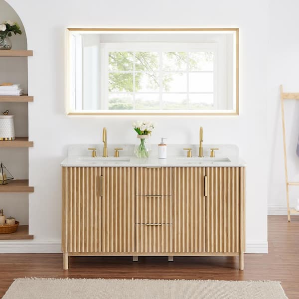 Altair Sierra 60 in. Double Sink Freestanding Washed Light Brown Bath ...