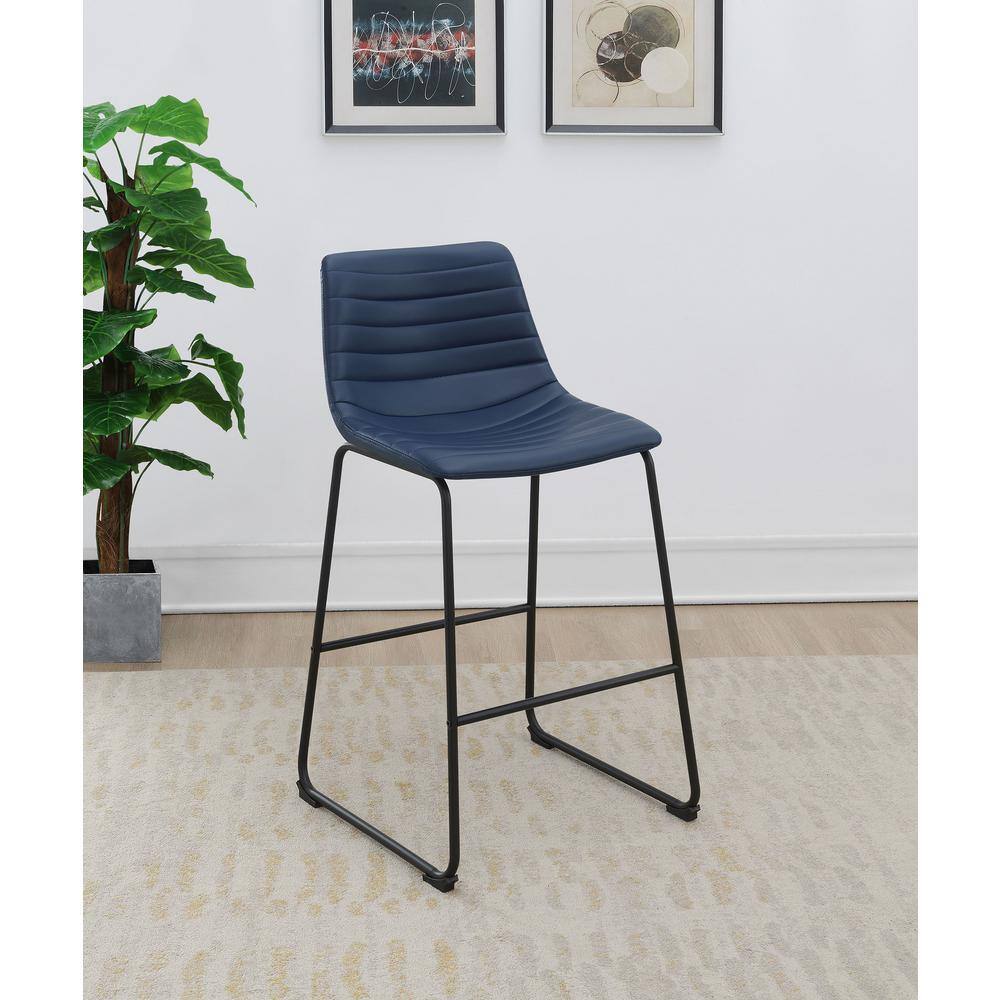 Zuni Blue Faux Leather Upholstered Counter Stools with Black Metal Base
