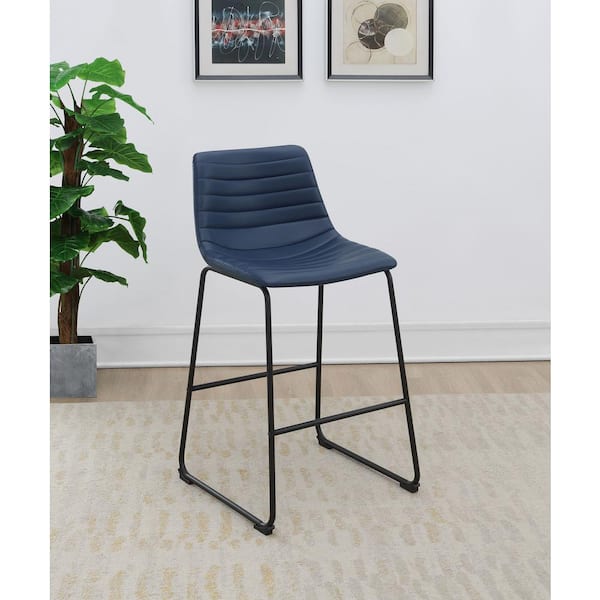 Zuni 26 in. Blue Solid Back Wood Counter Stool with Faux Leather Seat (Set of 2)