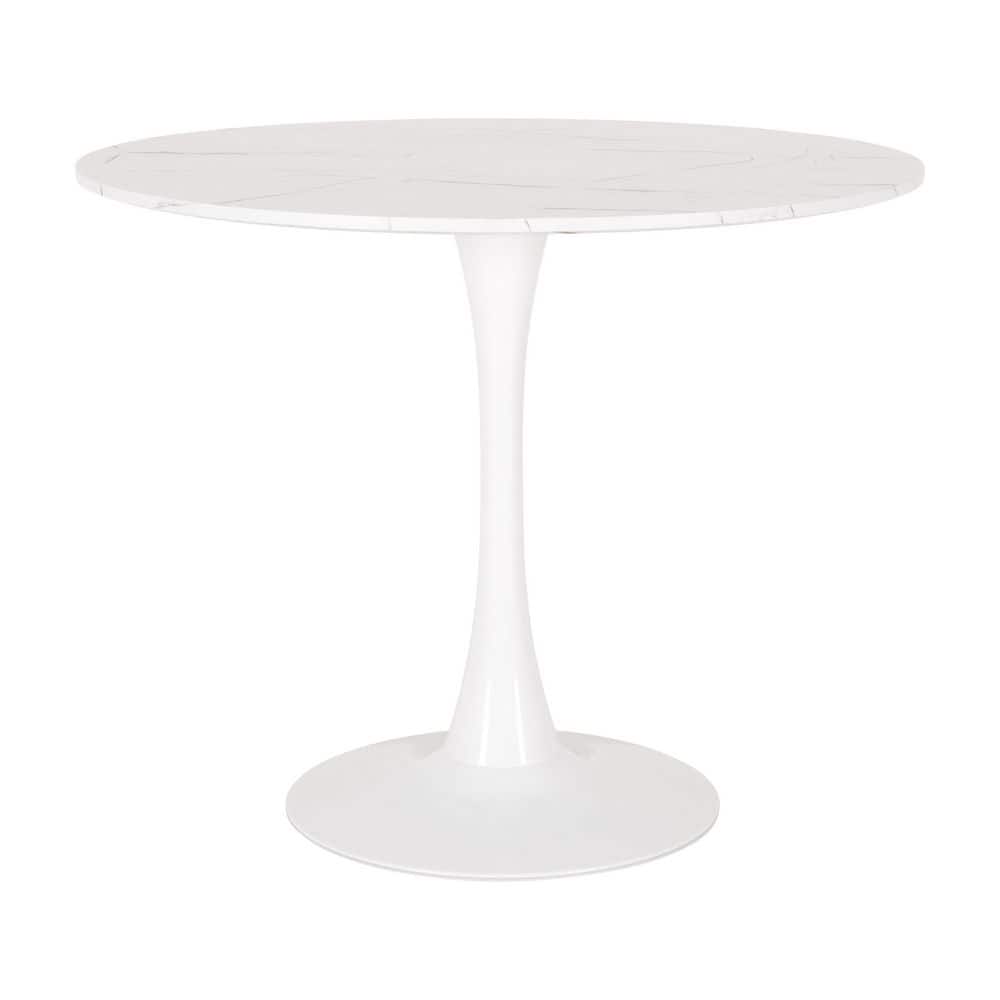 CORLIVING Ivo 35 in. Round White Faux Marble Dining Table with Metal Pedestal, White Marble -  DDW-511-T