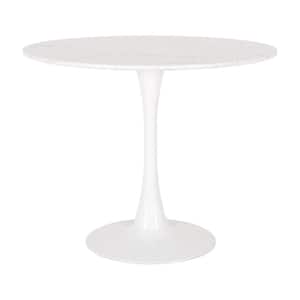 Ivo 35 in. Round White Faux Marble Dining Table with Metal Pedestal