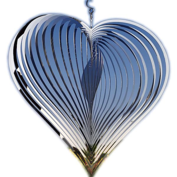 12 in. x 13.8 in. Silver Heart Metal Wind Chimes, Outdoor Metal Wind Spinner for Birthday Gifts for Friend and kin