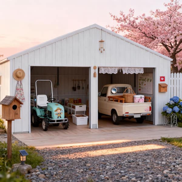 Noble House Valen Outdoor 23 ft. W x 22 ft. D Cream Metal Garage