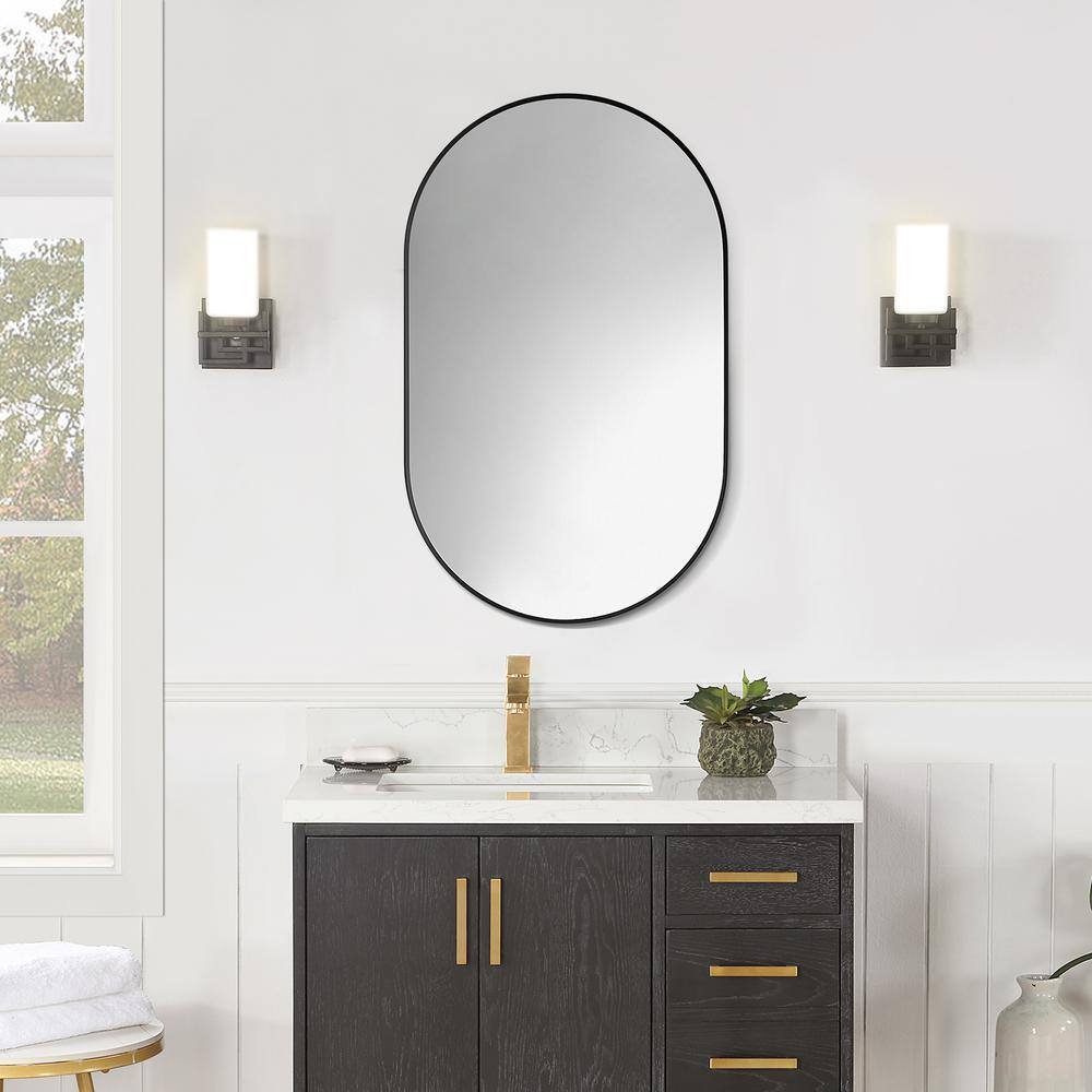 Ispra 36" Oval Matt Black Aluminum Bathroom Mirror