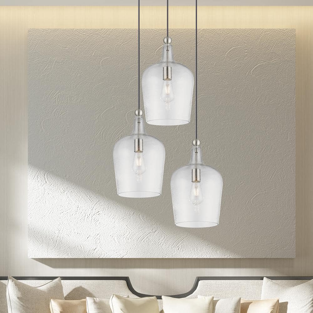 Elegant Carafe-Shaped Clear Glass Mini Pendant with Brushed Nickel Finish