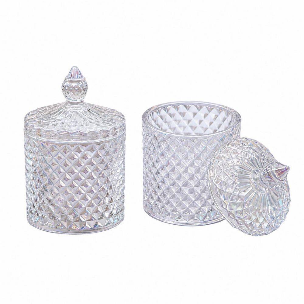 Set of 2 Glass Cotton Swab and Accessory Holders with Diamond-Faceted Walls 3.35x5.5 in MEICHUANG 2PCS price history on PriceWatchPro