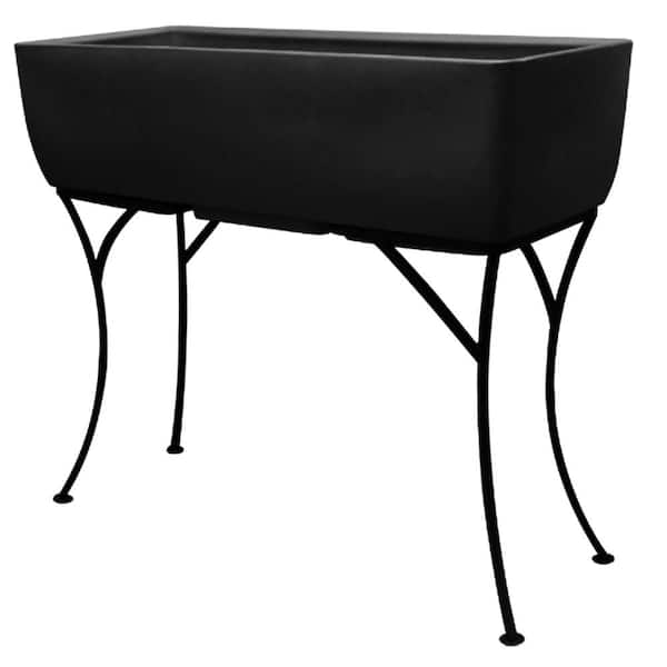 RTS Home Accents 36 in. x 15 in. Indoor/Outdoor Black Polyethylene Rectangular Planter with Wrought Iron Stand