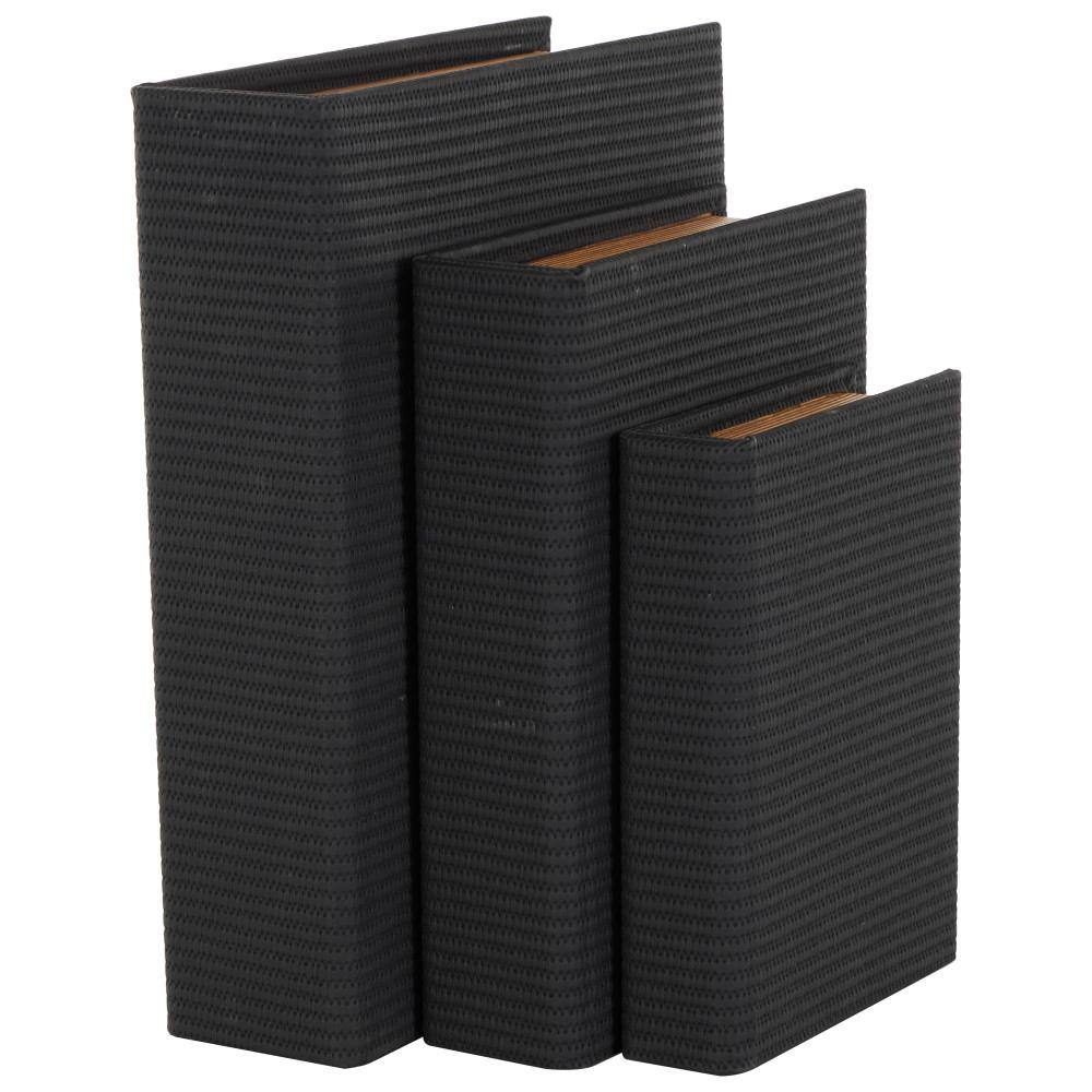 Coal Black Faux Leather and Wood Book Shaped Decorative Box Set