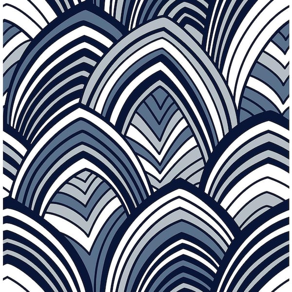 A-Street Prints CABARITA Indigo Art Deco Leaves Indigo Wallpaper Sample