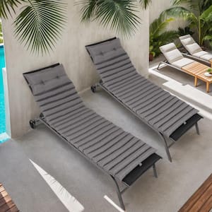 2-Piece Outdoor Patio Chaise Lounge Chair Cushion Replacement Seat Cushion, Gray