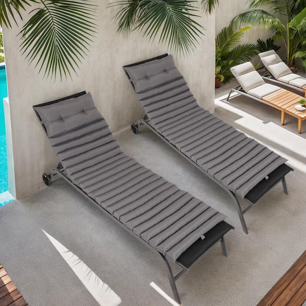 unique choice 2-Piece Outdoor Patio Chaise Lounge Chair Cushion Replacement Seat Cushion, Gray