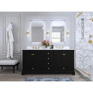 Audrey 72 in. W x 22 in. D Bath Vanity in Black Onyx with Marble Vanity Top in White with White Basin and Gold Hardware