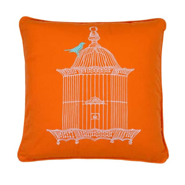 LEVTEX HOME Abigail Orange, White Embroidered Birdcage 18 in. x 18 in. Throw Pillow