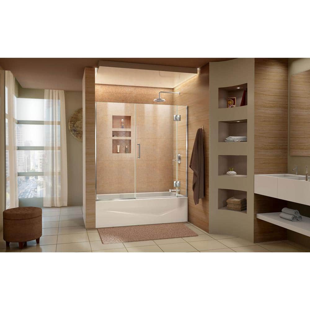 Clear Frameless Hinged Tub Door with Chrome Hardware