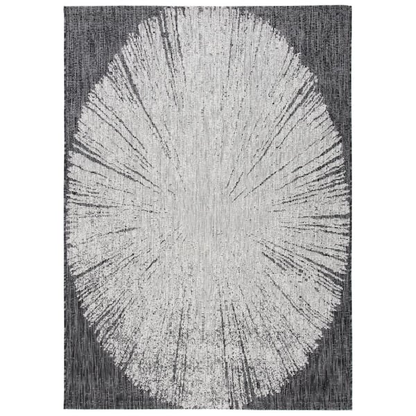 SAFAVIEH Courtyard Gray/Black 9 ft. x 12 ft. Floral Abstract Indoor/Outdoor Patio  Area Rug